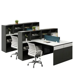 Furnitur komersial meja kantor modular, satu set meja partisi kantor dan kursi kantor, stasiun kerja