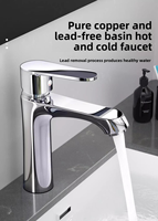 Robinet moderne en cuivre pour lavabos de salle de bain, eau chaude et froide, design monotrou deux-en-un avec cartouche céramique