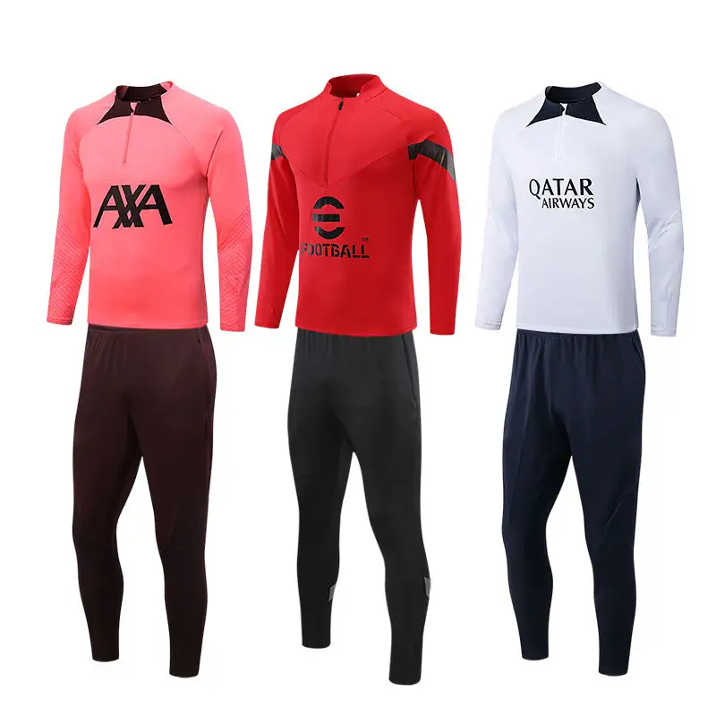 Nuevo diseño personalizado en blanco de manga larga de poliéster equipo de fútbol barato chándales de entrenamiento de fútbol para hombres conjunto de chándal de fútbol