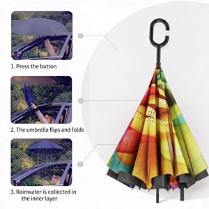 Paraguas Invertido Estético Personalizado con Mango en C, <span class=keywords><strong>Parasol</strong></span> Invertido de Doble Capa Autoportante para Regalo de Identidad de Marca Boutique - Product Image 2