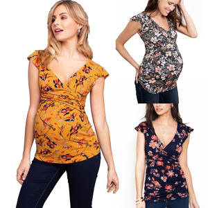 Moda mujer personalizado impreso cuello en V Cruz <span class=keywords><strong>lactancia</strong></span> camiseta mujer embarazo chaleco para maternidad <span class=keywords><strong>lactancia</strong></span> - Product Image 1