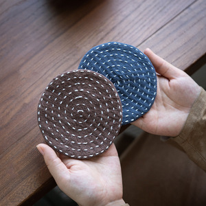 Tapis à thé en ramie fait main, gris, rond, isolant thermique pour service à thé Kung Fu - Product Image 4
