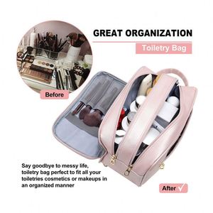 Custom Double Zip Kit PU Leather Men's Travel Toiletry <b>Make</b> up Organizer Bag - Product Image 3