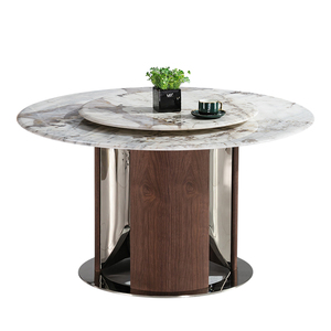 2025 muebles modernos de lujo Base de acero inoxidable cocina dos capas 3D piedra de cristal comedor Mesa Redonda juegos 6 sillas - Product Image 2