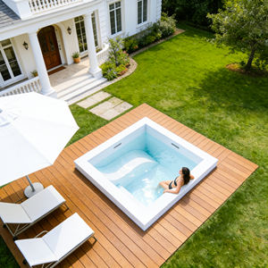 Piscina de fibra de vidrio cuadrada personalizada con acabado de mosaico para uso en exteriores, piscina spa para exteriores - Product Image 5