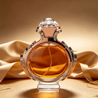 Flacon de parfum rond de luxe haut de gamme, 80 ml, bouchon en acrylique doré, flacon en verre vide, emballage en boîte, impression sérigraphique, écologique