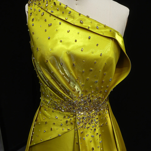 Vestido de Noche Amarillo Jancember XD049, Vestido de Fiesta con un Hombro Descubierto, Adornado con Cuentas, Corte en A, para Celebraciones, Galas, Cócteles y Fiestas - Product Image 6