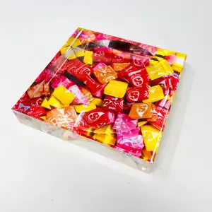 사용자 정의 인쇄 투명 아크릴 사탕 접시 홈 숍 장식 6x6 나비 크리스탈 매력 사탕 그릇