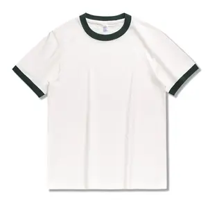남성용 헤비급 티셔츠 220g 240g 고품질 크루 넥 100% 면 도매 대비 색상 칼라 커프 티셔츠 남성용