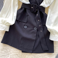 Robe décontractée élégante pour femmes, à volants, patchwork, manches longues bouffantes, ceinture, coupe trapèze, pour le quotidien et le bureau