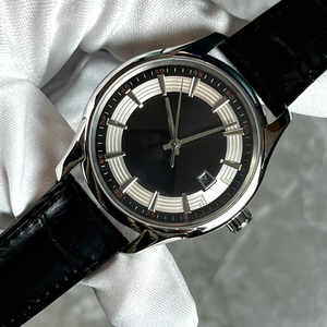 Reloj de Hombre Premium, Diseño Clásico, Esfera Negra con Ranuras, Caja de Acero 316L, Correa de Cuero Negra, Fecha, Mecánico Automático - Product Image 2