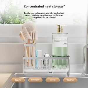 Organizzatore lavello da cucina con doppio livello in <span class=keywords><strong>metallo</strong></span> utensile divisore Dispenser supporto lavello Caddy alto spazzola spugna per pentole - Product Image 2