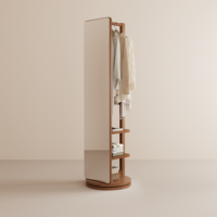 Miroir sur pied pivotant et mobile en bois pleine longueur avec espace de rangement sur roulettes, style moderne et épuré pour chambre à coucher CYJ023