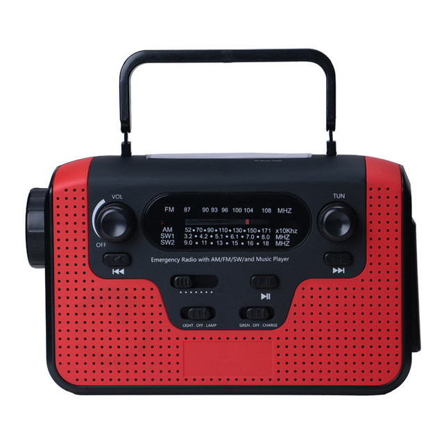 Portable Multi-Function Radio Solar Hand Crank USB Charging LED Flashlight Emergency Alarm Sound 2000-3000mAh Battery 5W Output