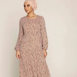 中東プリントフローラルシフォンドレストルコ東南アジアイスラム教徒の婦人服