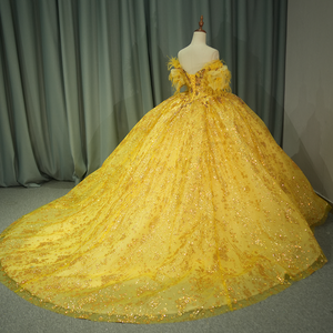 Jancember 6540 Jaune Brillant Plume Empire Robe De Bal Puffy Robes De Soirée - Product Image 4