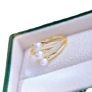 Bague en argent 925 de haute qualité avec perles d'eau douce de 3-4 mm, petites perles rondes lisses, bijoux multi-perles - Product Image 5