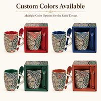 Souvenir touristique du Maroc, tasse à café en céramique, style marocain, motif géométrique, tasses en céramique de 11 oz avec cuillère, OEM ODM personnalisé