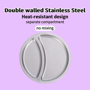 Plateau <span class=keywords><strong>de</strong></span> service rapide Myjoybee durable en acier inoxydable, modèle singe, 4 compartiments, pour cantine - Product Image 1