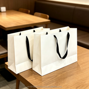 Sacchetti Regalo in Cartoncino Bianco Premium con Manici in Nastro per Matrimoni, Compleanni, Bomboniere e Shopping di Lusso - Product Image 2
