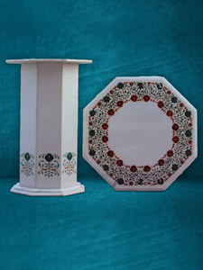 Handcrafted Natural Marble Pedestal <b>Table</b> <b>Resin</b> Water Resistant Eco-Friendly Contemporary Design for Living Room Hotel Interior - Product Image 4