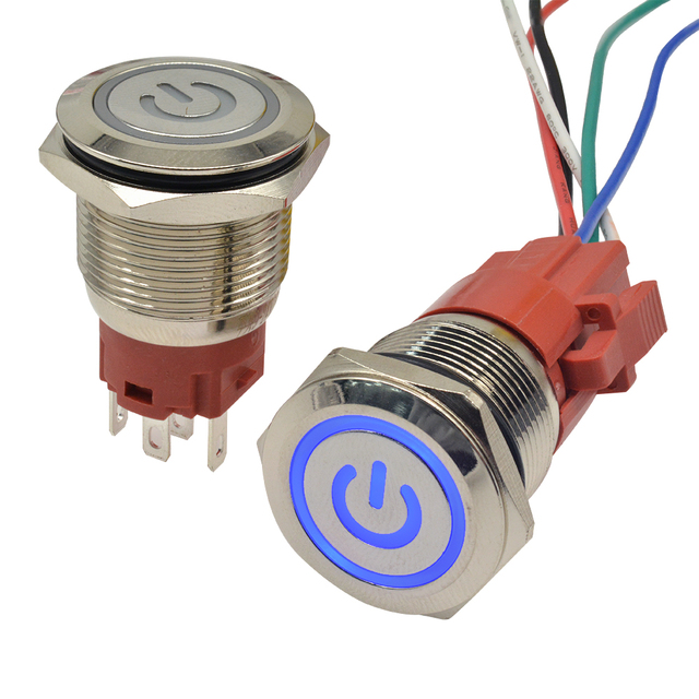9-24V 250V 19mm Waterproof Momentary Ring Latching Custom Power Button Stainless Steel Metal Push Button Switch with LED Light