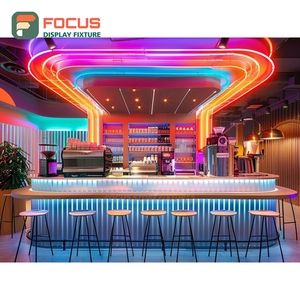 Integrated Coffee Merchandise Display Rack Laminate Wood Finish Customer Pickup Area Cafe Shelf Display Rack - Product Image 4