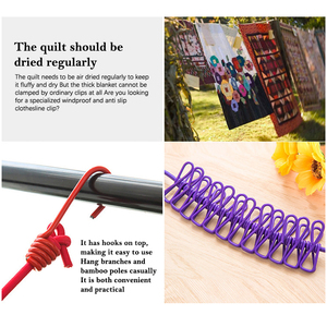 Corde à linge portable d'extérieur pour la maison, 12 pinces, corde à linge coupe-vent, corde élastique colorée pour séchage - Product Image 4