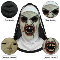 Masque en latex visage de nonne effrayante, accessoire de déguisement d'Halloween, accessoire de farce, personnalisable