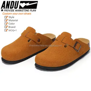 Classic Design Custom Clogs Shoes Women Men's Clogs Mules Cow Suede Leather Clogs Arch Support Cork Sole Flat Slippers Man Women