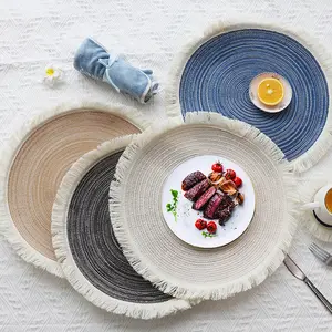 Ychon toptan masa placemats yuvarlak örgülü rami pamuk ipliği masa mat özel dokuma pp placemats yemek masası mat