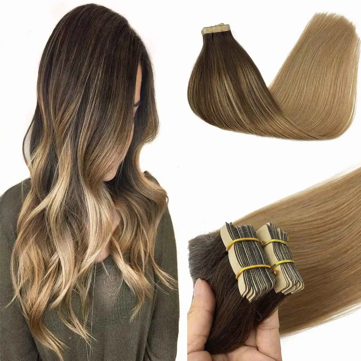 Wholesale Tape In Hair Extensions Remy #4/18 Piano Color Straight Invisible Extension Human Hair Extension Tape In