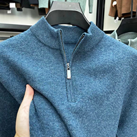 Pull en laine et cachemire respirant à col montant zippé pour homme, personnalisé, en molleton tricoté, demi-zip, pour l'hiver