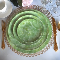 Service de vaisselle de luxe personnalisé en porcelaine fine vert foncé effet marbre, fait main, compatible lave-vaisselle, pour restaurant
