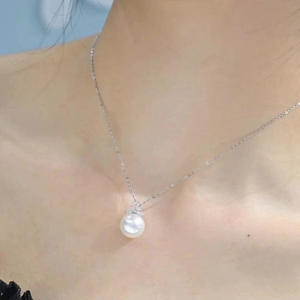 S925 <b>Silver</b> Pendant DIY Ice and Snow <b>Necklace</b> with 9-12mm Round Beads 30632 <b>Pearl</b> Accessories - Product Image 2