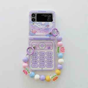 Para Samsung Zflip5 Rosa-púrpura patrón de teléfono cubierta de dibujos animados lindo TPU fundas de teléfono móvil pulsera de Color <span class=keywords><strong>Zflip4</strong></span> plegable adecuado - Product Image 5