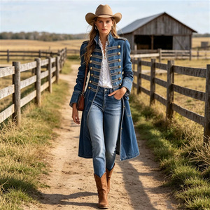 2026 Herbst/Winter Grenzüberschreitender Europäischer und Amerikanischer Neuer ENGLAND-STIL Schnell Trocknender Mittellanger Denim-Look Mantel - Product Image 1