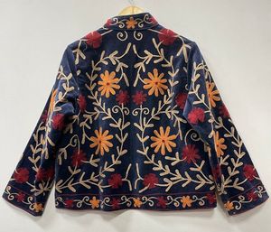 Velvet Quilted <b>Mandarin</b> <b>Collar</b> <b>Jacket</b> with Floral Embroidery Full Sleeve Zipper Closure Winter Women's <b>Jacket</b> in Bulk Price - Product Image 3