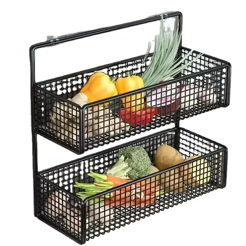 Cesta de almacenamiento de verduras de cocina montada en la pared, organizador de esquina de baño sin perforaciones, estante de almacenamiento de malla metálica