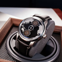 Montre mécanique automatique en cuir véritable personnalisée niche rotative planète bleue montres pour hommes étoiles en mouvement lumineuses