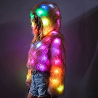 Manteau court en fausse fourrure LED Richshining pour femme, éclairage coloré, veste en fourrure douce, idéal pour la rentrée scolaire, Thanksgiving, cosplay, imperméable