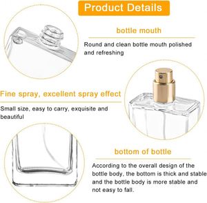 Customizable <b>30ml</b> Clear Square <b>Perfume</b> Glass <b>Bottle</b> Thick Bottom Pump Sprayer Screen Printing Seal Empty Refillable Design - Product Image 3