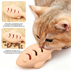 Jouet pour chat en silicone souple de qualité alimentaire, interactif et remplissable, en forme de poisson, distributeur de friandises à la catnip, résistant aux morsures, pour le nettoyage des dents - Product Image 1
