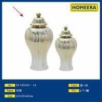 Ensemble de 6 vases en céramique nordique faits à la main en or et blanc 20x20x42cm Style Art déco simple avec glaçure mate pour la décoration intérieure et les cadeaux - Product Image 1