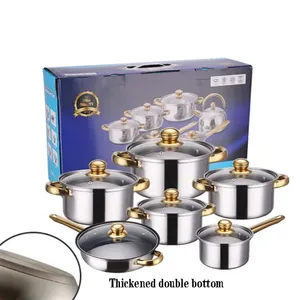 ホット販売ノンスティック12個ステンレス鋼ゴールド調理器具セット鍋と鍋セット
