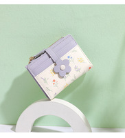 TAOMICMIC Portefeuille court pour femme en cuir PU, motif floral, mignon, durable, grande capacité, porte-cartes, avec bouton, fin, pour monnaie