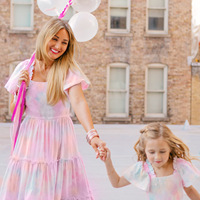 Tenues Assorties Mère-Fille Princesse : Ensembles Robes d'Été à Manches Courtes pour Enfants et Filles