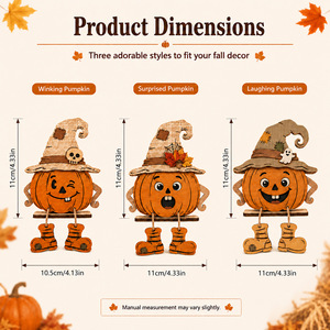 Decoración de mesa de madera de calabaza para Halloween, lindo cartel de Jack O'Lantern con sombrero de bruja y botas colgantes, adorno escalonado para el hogar con temática de cosecha otoñal - Product Image 2