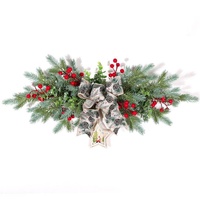 Dekorasi Natal Dalam Ruangan Ramah Lingkungan, Garland Pinus Buatan Berlapis Es Bentuk Tetesan Air, Hiasan Berry Hijau, Pita Goni, Bintang, Ornamen Liburan