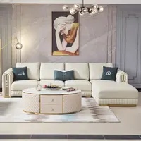 Ensemble de canapés de luxe de haute qualité, meubles de salon en cuir en forme de l, canapé-lit gris
